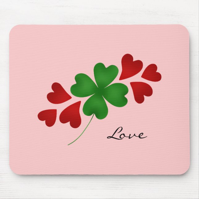 Shamrock and hearts on pink mouse mat (Front)