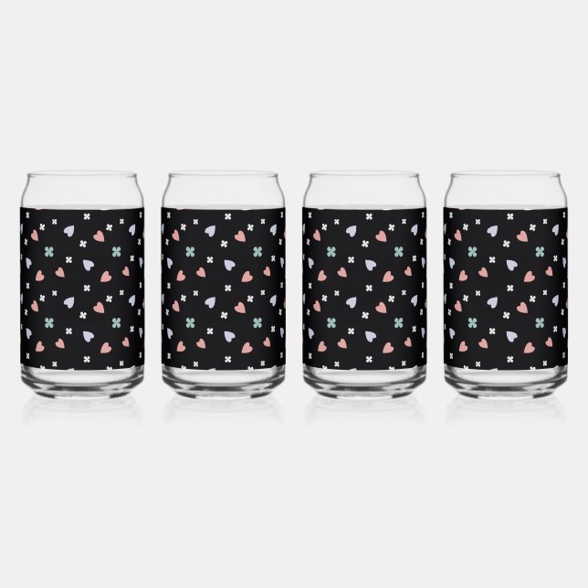 Shamrock and Hearts Pattern Can Glass (Back)