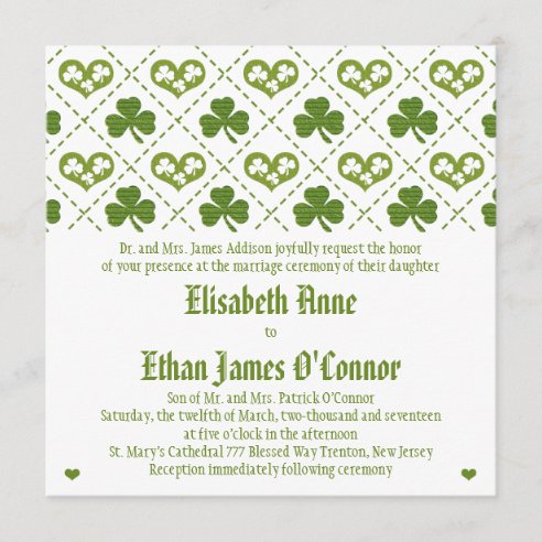 Irish Wedding Invitations Zazzle Co Uk   Shamrock And Hearts Wedding Invitations R2271a9c51b114b4899286c1082148568 Tcvmi 492 