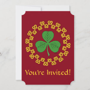 Shamrock and Knotwork on Red Invitation