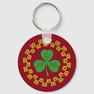 Shamrock and Knotwork on Red Key Ring