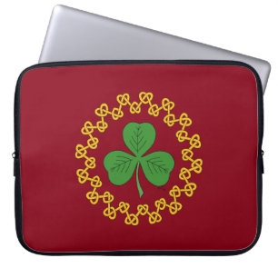 Shamrock and Knotwork on Red Laptop Sleeve