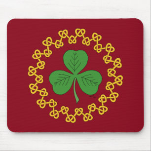 Shamrock and Knotwork on Red Mouse Mat