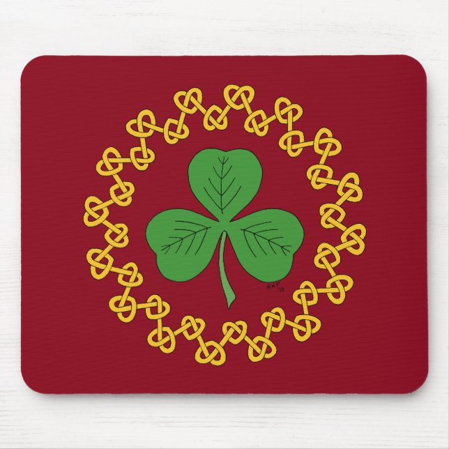 Shamrock and Knotwork on Red Mouse Mat (Front)