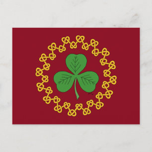 Shamrock and Knotwork on Red Postcard
