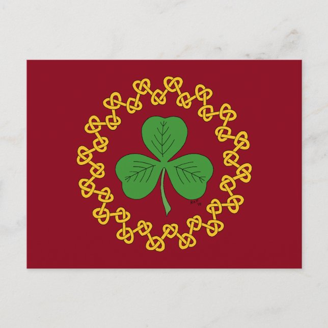 Shamrock and Knotwork on Red Postcard (Front)