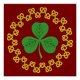 Shamrock and Knotwork on Red Poster