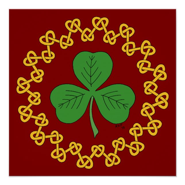 Shamrock and Knotwork on Red Poster (Front)