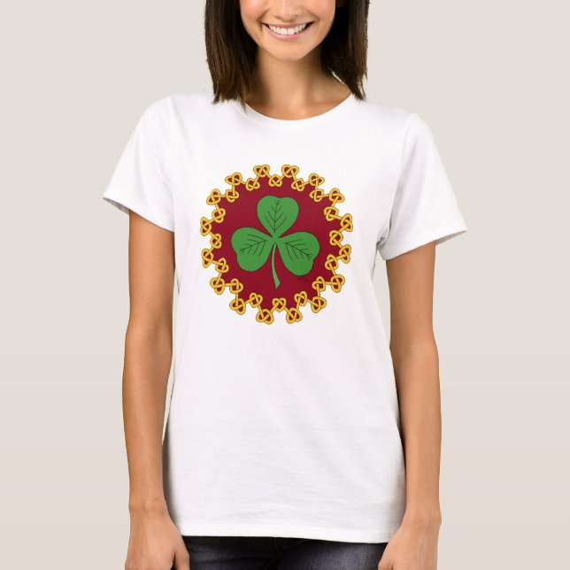 Shamrock and Knotwork on Red T-Shirt (Front)