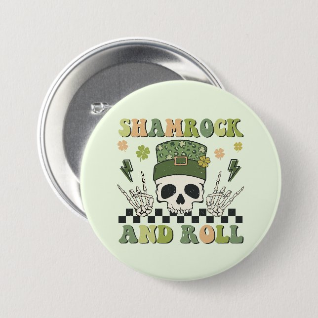 Shamrock and Roll 7.5 Cm Round Badge (Front & Back)