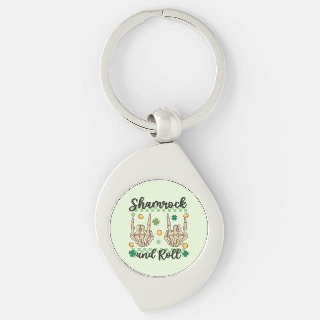 Shamrock and Roll Hand Skeleton Key Ring (Front)