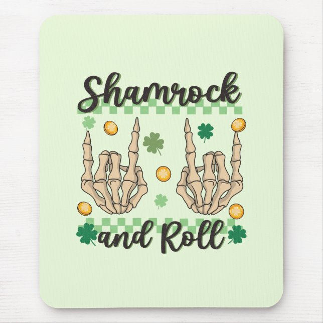 Shamrock and Roll Hand Skeleton Mouse Mat (Front)