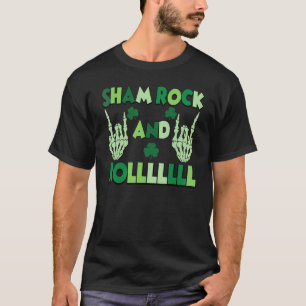Shamrock And Roll Skeleton Hands Rocker St Patrick T-Shirt