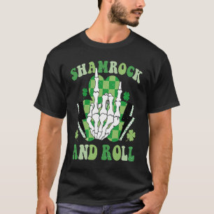 Shamrock And Roll Skeleton Retro St Pattys Patrick T-Shirt