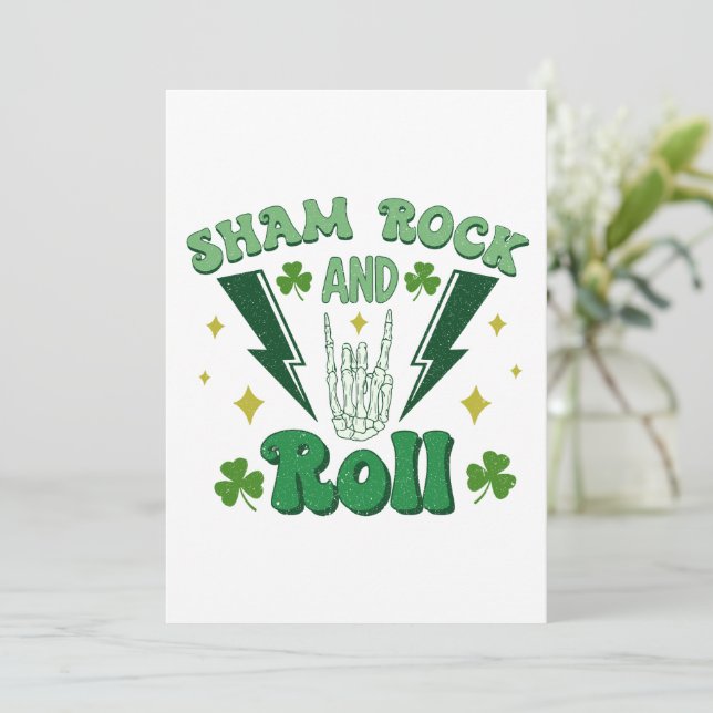 Shamrock And Roll St Patrick's Day Holiday Card (Standing Front)