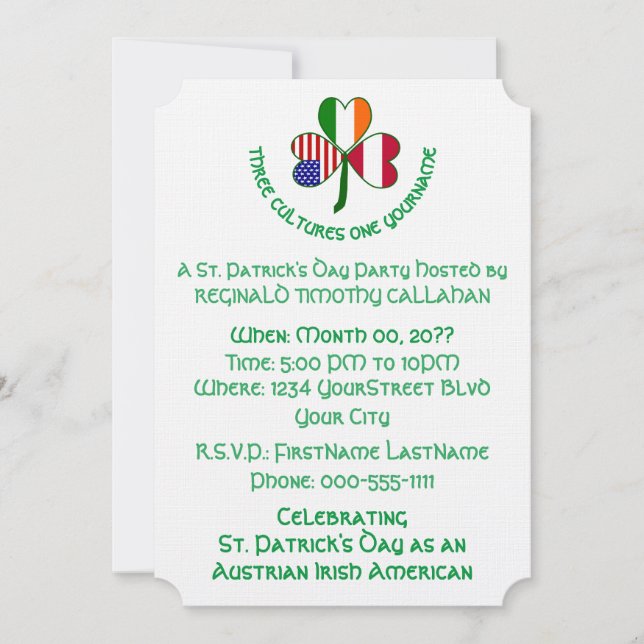 Shamrock Austrian Ireland USA Flags Invitation (Front)