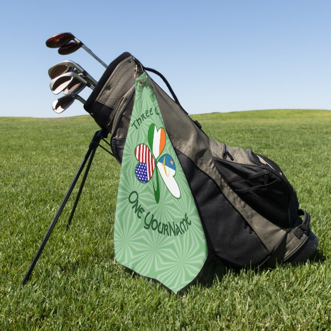 Shamrock Azores Ireland USA Flag Personalised Text Golf Towel (Green)