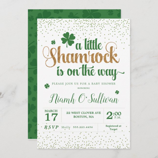 Shamrock baby shower invitation (Front/Back)