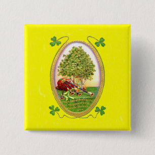 Shamrock Bagpipes Gold Green 15 Cm Square Badge