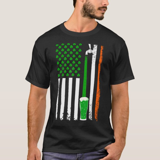 Shamrock Beer American Flag St. Patrick's Day Drin T-Shirt (Front)