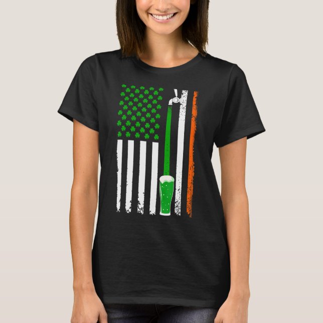 Shamrock Beer American Flag St. Patrick's Day Drin T-Shirt (Front)
