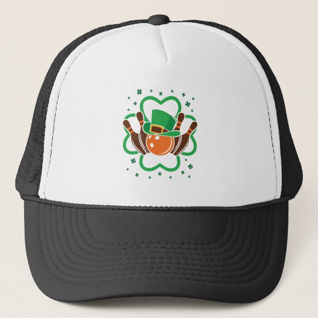 Shamrock Bowling Bowler St. Patricks Day Trucker Hat (Front)