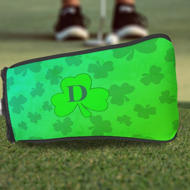 Shamrock Bright Green Clover Golf Head Cover (Have the luck of the Irish when you play your next round of golf. Just add your initial)