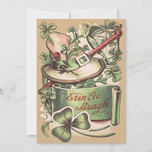 Shamrock Buckle Hat Pipe Shillelagh Invitation (Front)