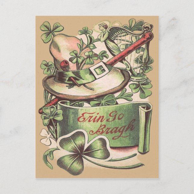 Shamrock Buckle Hat Pipe Shillelagh Postcard (Front)