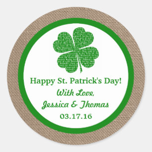 Shamrock & Burlap St. Patrick's Day Classic Round Sticker