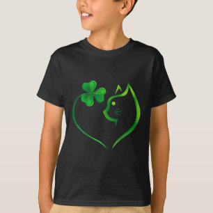Shamrock Cat Heart St Patricks Day Cat Lovers Cat  T-Shirt