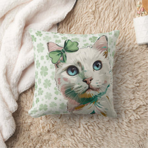 Shamrock Cat with Blue Eyes Cushion