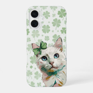 Shamrock Cat with Blue Eyes iPhone 16 Case