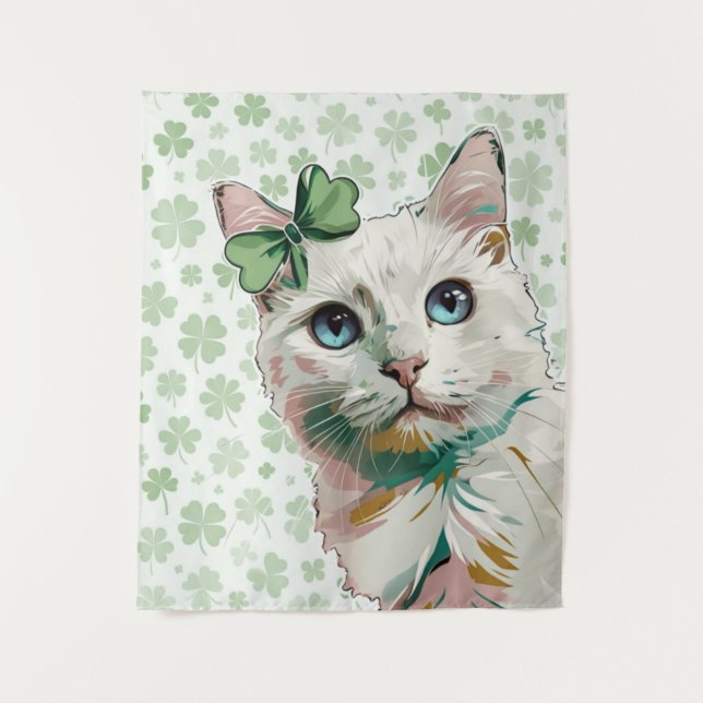 Shamrock Cat with Blue Eyes Tapestry (Front)