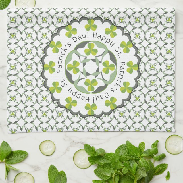 Shamrock Celtic Inspired Pattern St. Patrick’s Day Tea Towel (Folded)