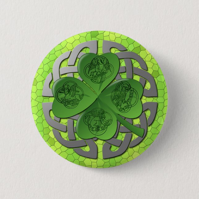Shamrock – Celtic Knot – 4 Evangelists 6 Cm Round Badge (Front)