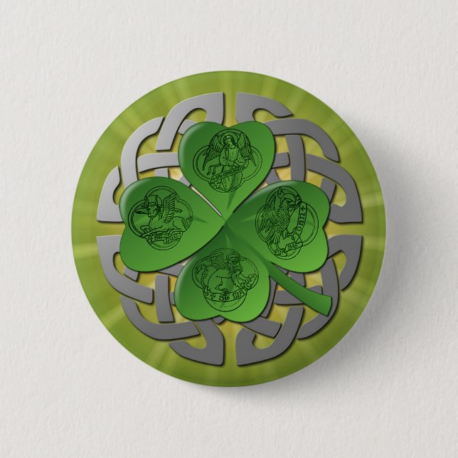 Shamrock – Celtic Knot – 4 Evangelists 6 Cm Round Badge (Front)
