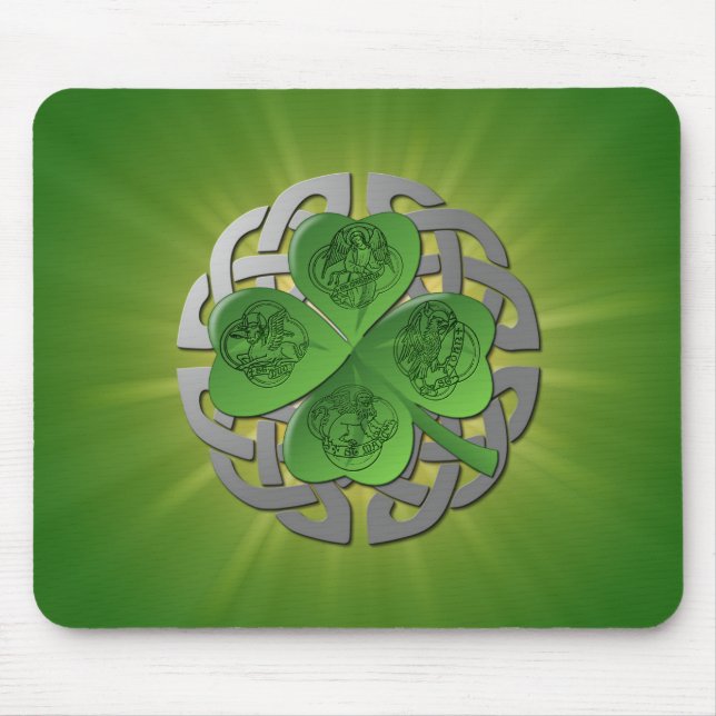 Shamrock – Celtic Knot – 4 Evangelists Mouse Mat (Front)