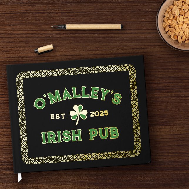 Shamrock Celtic Knot Border Irish Pub Gold Guest Book (Creator Uploaded)