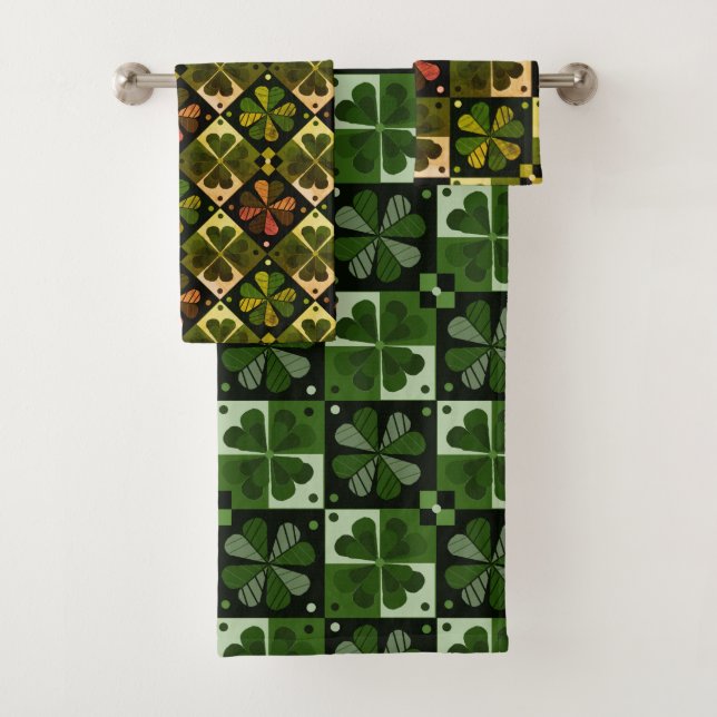 Shamrock Chequerboard Pattern Bath Towel Set (Insitu)