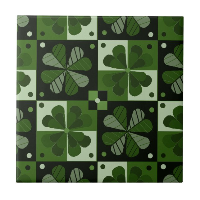 Shamrock Chequerboard Pattern  Tile (Front)