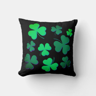Shamrock Clover Ireland Irish Modern Green & Black Cushion