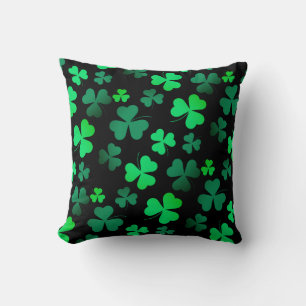 Shamrock Clover Ireland Irish Modern Green & Black Cushion