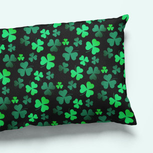 Shamrock Clover Ireland Irish Modern Green & Black Pillowcase
