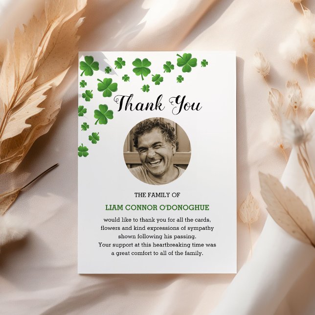 Shamrock Clover | Irish Funeral Photo Thank You Card (Creator Uploaded)