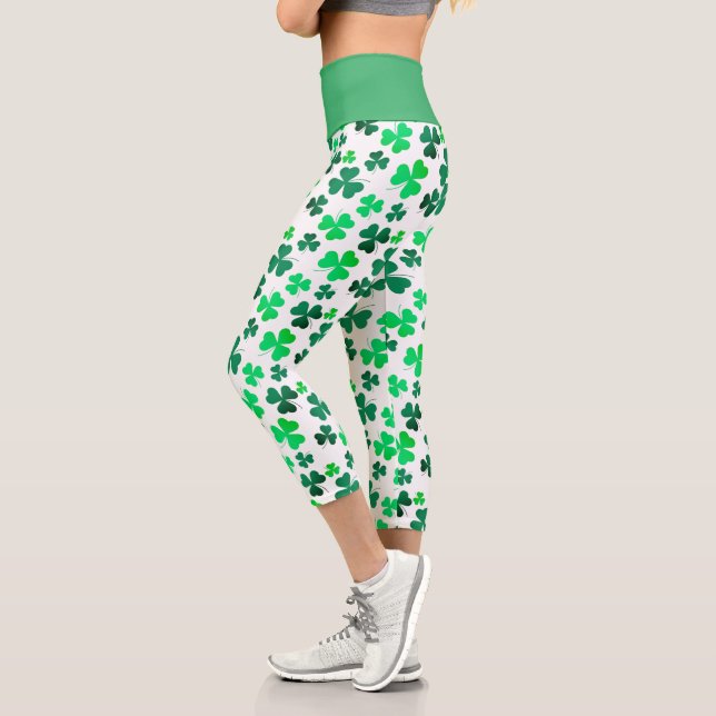Shamrock Clover Leaf Modern Chic Stylish Capri Leggings (Left)
