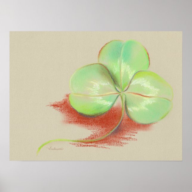 Shamrock Clover Pastel Drawing Poster (Front)
