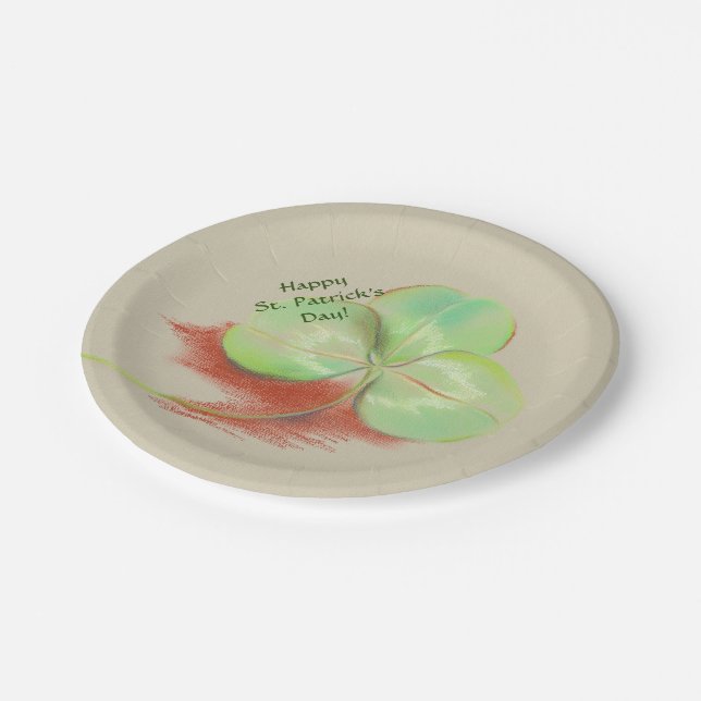 Shamrock Clover Pastel Drawing St. Patrick's Day Paper Plate (Angled)