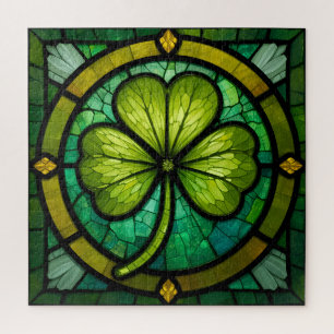Shamrock Clover Stained Glass Style Art Irish Jigsaw Puzzle