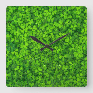 Shamrock Clovers Green Irish Symbol Ireland Square Wall Clock